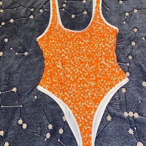 orange flower one piece swim suit
